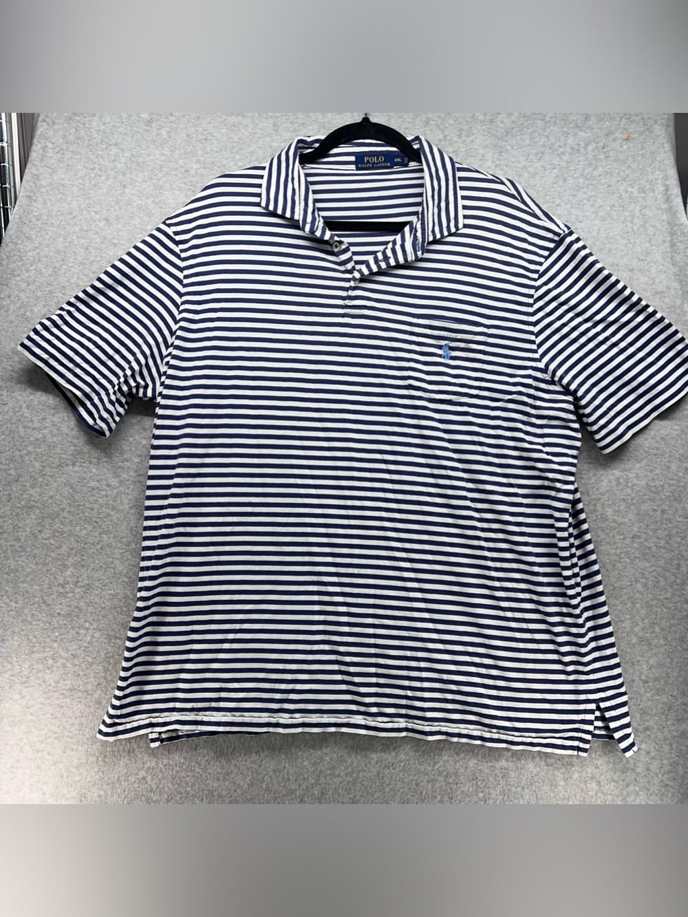 Ralph Lauren Blue and White Horizontal Stripe Polo
